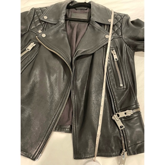 ALL SAINTS Women Bleeker Biker Cargo Leather Jacket Moto Black 0 XS 32 EUC - Picture 6 of 15